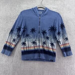 Faherty Hoodie Boys 10 Blue Palms Print Sunwashed Organic Cotton Full Front Zip